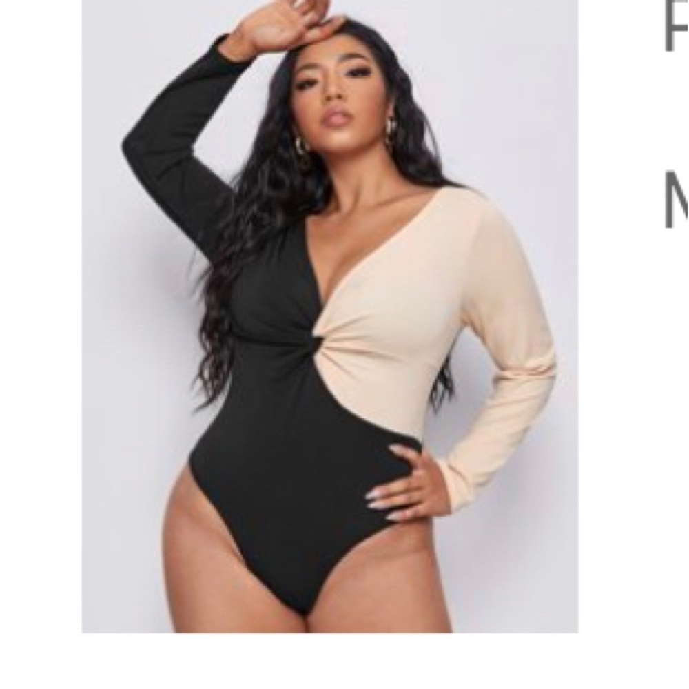 Plus Two tone front twist bodysuit